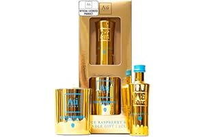 BEAMS INTERNATIONAL Au Vodka Gift Set - Blue Raspberry Flavoured Vodka 5cl Miniature & Candle - Official Licensed - Christmas, Birthday Gifts for Men and Women - Handcrafted In The UK, Alcohol Gift Set