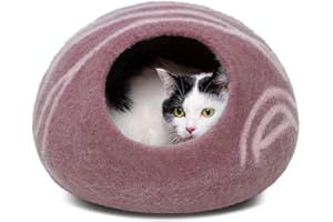 MEOWFIA Cueva de Cama para Gatos de Fieltro Premium - Cama Hecha a Mano 100% Lana Merina para Gatos y Gatitos (Tonos claros) (Grande, Cuarzo Rosa)