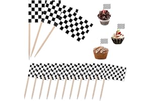 Grevosea 96 Pack Checkered Black and White Racing Toothpick Flag Race Car Small Toothpick Mini Stick Cupcake Toppers Fruit Cupcakes Toppers Food Stick Flags Decorations for Party Bar Sport Events
