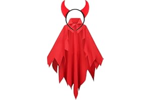 Fairycos Teufel Kostüm Damen Teufel Umhang Teufelshörner Haarreif Rot Faschingskostüme