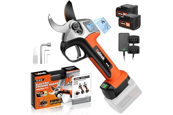 Kebtek Sécateur Électrique 35 mm - Professionnel Brushless Sécateur - 18V 500W - LCD Écran - SK5 Lame - 2 Batteries - Sécateur pour Vigne, le Cerisier, le Pommier (KT-E35)