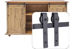 EGTink 150 cm/5FT Mini Quincaillerie Kit de Rail, Rail Porte Coulissante pour Placard, Systeme Porte Coulissante Roulette pour Armoire de Rangement, Meubles TV, Placards (Porte Double)