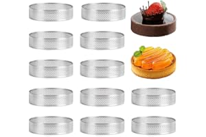 Tiamu 12 Pcs Anillos de Tarta de Acero Inoxidable, Anillo de Mousse de Pastel Perforado, Molde de Anillo de Pastel, Herramientas para Hornear Pasteles Redondos de 6 cm