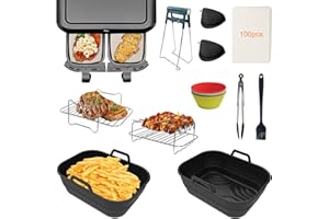 Kazaigou Heißluftfritteuse Zubehör für Ninja Foodi AF400EU, DZ401, AF400EUCP, Zubehör Airfryer 9.5L Zubehör Heißluftfritteuse für Ninja Foodi AF400EU, Wiederverwendbar Dual Heißluftfritteuse Zubehör