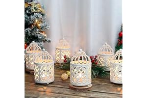 JHY DESIGN Confezione da 6 Portacandele in Metallo Piccolo da Appendere a Gabbia per Uccelli Lanterne Vuote per Tavolo Matrimoni Feste San Valentino Interni ed Esterni Idea Regalo (Bianco)