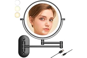 TUSHENGTU 8" Bathroom Makeup Mirror with Light with 10x Magnification,black Wall Mounted Shaving Mirror, LED Rechargeable Extendable Mirror Chrome(8CBB)