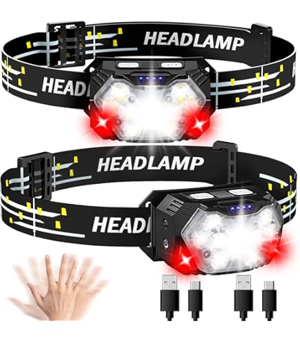 GOMETY 2 Lampade Frontali LED Ricaricabili 2000mAh - Sensore Di Movimento, 5 Modalità, Impermeabili, 230° Per Corsa E Campeggio - 2