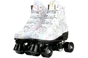 SPRLN Women's Roller Skates Outdoor Quad Rollerskates Shoes for Adults, High-Top Roller Derby Skate for Girls Kids, 4 Wheels Double-Row PU Leather Skating