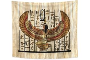 YONGFOTO 150x130cm Égypte ancienne Tapisserie Pharaon Reine avec des ailes Hiéroglyphes Papyrus Symbole Civilisation ancienne Tenture Tapisseries Pour la maison Decor de mur Table Cloth Couverture