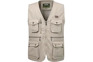 KTWOLEN Kamizelka męska Kamizelka Safari Wiele kieszeni Wędkarstwo Polowanie Kamizelka turystyczna Kamizelka Kurtka Oddychająca fotografia Top