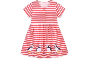 Langubaby Robe d'été pour Fille Coton Boutons ou Fleur Manches Courtes Style Détendu Vetement Enfants de 1-7 Ans