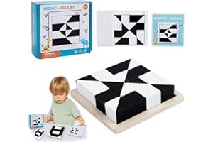PICKONA Wooden Hidden Block Puzzle, Wooden Pattern Blocks Set, 40 Double-Sided Design Cards, Thinking Toy, Parent-Child Interactive Tabletop Game, Fun Thinking Training Blocks, Gifts for Kids