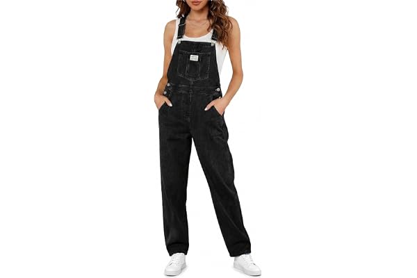 Fengbay Denim hängselbyxor för kvinnor UK lösa breda ben denim overaller | Justerbara axelremmar damer jeans overall, praktiska lappfickor, mångsidig vardaglig outfit för alla årstider