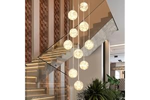 KAUCQI Lampadario Plafoniera LED con 10 Sfere di Vetro, Lampada a Sospensione LED per Scale, 50W Lampadario Creativo Gypsophila, Lunghezza Regolabile, Plafoniere per Ville Moderne, Soggiorni e Scale