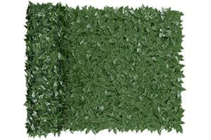 Bricozone Siepe Finta Artificiale Rotolo Rete Frangivento Ornamentale Con Foglia Edera Lauro Osmantus Sintetica Anticaduta Per Ringhiera Terrazzo Balcone Giardino (1 x 6 metri)