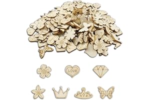 Eozighi 200 Piezas DIY Flores Y Hojas De Madera Piezas Rodajas De Flores Adornos Figuras Madera Manualidades para Pintura álbumes De Recortes Decoración De Bodas