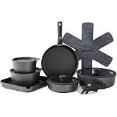 CAROTE Lot De 17 Casseroles Avec Poignées Amovibles Anti-Adhésives Blanches - Compatible Four, Lave-Vaisselle, Induction - Sans PTFE/PFOA