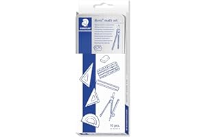 STAEDTLER 557 10 Noris zestaw do matematyki z puszką do przechowywania (10 sztuk, w tym kompas, linijka, kątomierz i kwadraty)