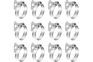 QUIIEOSKIA 12 Pcs Hose Clamps with Adjustable Handle, Stainless Steel Jubilee Clips, Hose Clips, 16-25mm Adjustable Worm Drive Hose Pipe Clamps Pipe Clips for Flexible Gas Petrol Fuel Line Hose Pipe Tube