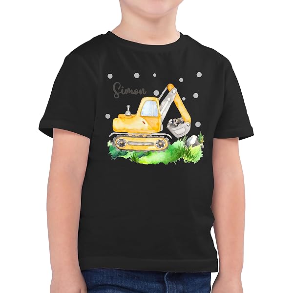 Personalisiertes Kinder-T-Shirt 'Baggerfahrer' – Graues Baumwoll-Shirt Für Jungen, Mit Bagger-Motiv, Ideal Für Kleine Baustellenfans