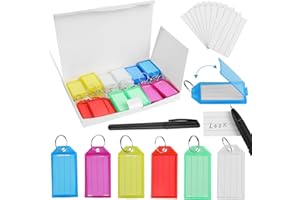 PRZRAO 60 Piezas Llaveros Plastico Coloridos con Etiqueta, Llaveros con Etiqueta, Llaveros Plastico con Etiqueta, Identificador Llaves Etiquetas con 1 bolígrafo, para Llaves Maletas Mascotas, 6 Colores