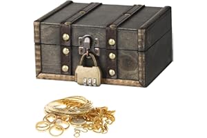 QUIIEOSKIA Drewniana skrzynia na skarby w stylu vintage, z zamkiem szyfrowym, w stylu vintage, drewniana skrzynia na skarby z zamkiem, do przechowywania, dekoracja, prezenty, 15 x 12 x 7,5 cm