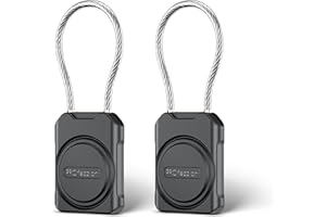 PROfezzion Étui Coques de Protection Sécurisées pour AirTag avec Câble Métallique Verrouillable pour Valise de Voyage, Suitcase, Luggage, Sac à Dos, Clés, et Plus et Plus, étanche IPX8 (Noir x 2)