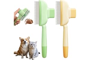 BCUUOZEEING 2 Stück Fellblitz Bürste, Selbstreinigender Katzenkamm für Haustiere, Flohkamm Katzen Hunde, Haarkamm für Katzenhaare mit Entriegelungsknopf, Katzenbürste für Reinigung von Losem Verknotetem Fell