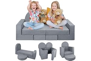 Babenest 7PCS Spielsofa für Kinder, Schaumstoff Bausteine für Zimmer, Modulares Kindersofa Weicher Kindermöbel Couch für Jungen und Mädchen Entwicklung Intelligenz (Grau)