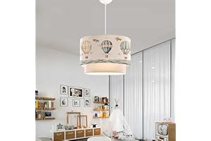 lux.pro Lámpara Colgante Infantil Lurgan Lámpara de Techo para Niños con Motivo de Globo aerostático para Dormitorio 1xE27 Pantalla Doble de Tela 70 x Ø 30 cm Blanco