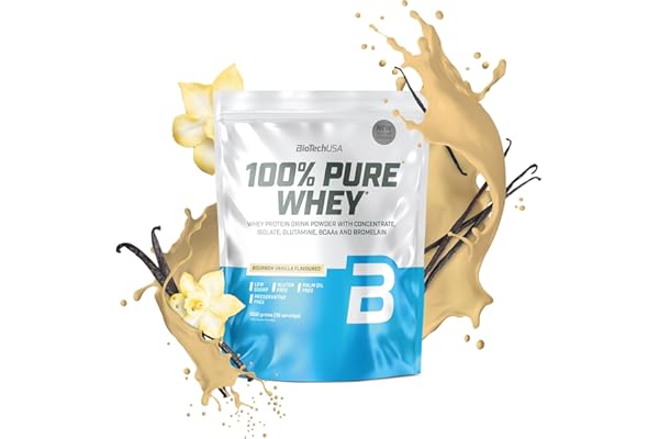 BioTechUSA 100% Pure Whey | Poudre de protéines avec BCAA et Glutamine | Sans gluten, sans huile de palme | 21g de protéines par portion, 1 kg, Vanille Bourbon