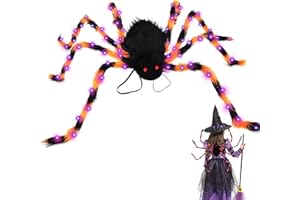 TETSMG Halloween Kostüme Spinne Rucksack, Halloween Deko Horror Plüsch Spinnen Kostüm für Kinder und Erwachsene mit 8 modi Lichtern, Spinnenkostüm, Süßigkeitentasche, Lustige Kostüm Kinder Spinne