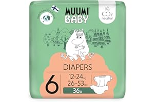 DELIPAP Pañales Muumi Baby Eco Talla 6, 12-24 kg, 36 pañales premium con barrera antifugas | suaves y agradables para la piel, transpirables, absorbentes, sin productos químicos innecesarios |