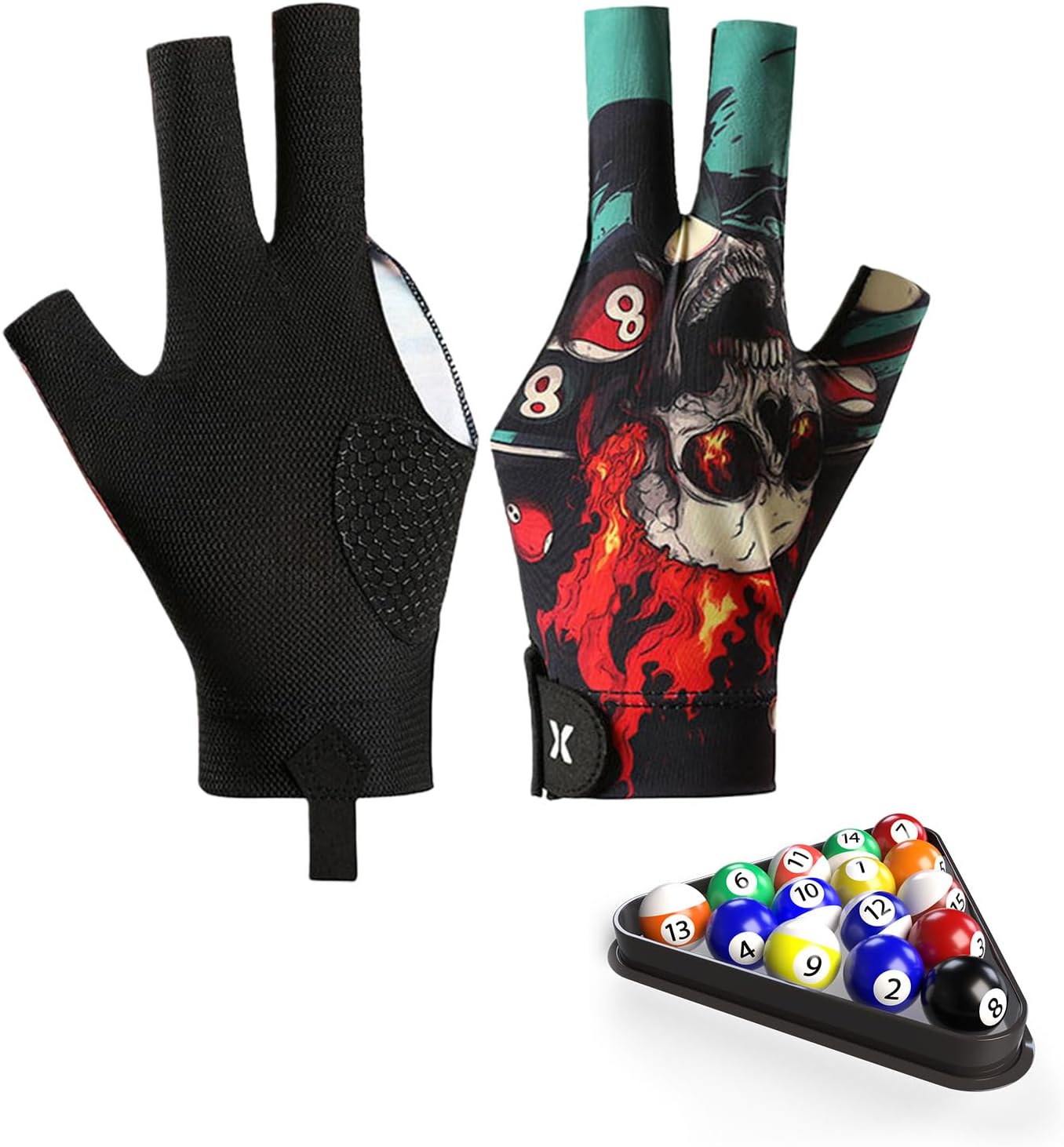 VINZOR Guante de Billar Profesional con Diseño de Calavera, Transpirable, Antideslizante y con Buen Elasticidad para un Control Total, para Jugadores de Billar, Snooker y Pool, Talla Única