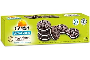 Céréal Tandem Biscotti Senza Glutine, Biscotti al cacao con ripieno alla vaniglia, con cacao certificato RFA, 125 g