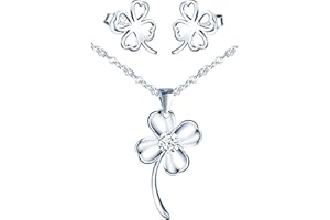 Yumilok collar para mujer pendientes colgante de plata de ley conjunto de trébol de la suerte conjunto de plata de ley 925 para mujer hermoso a la moda