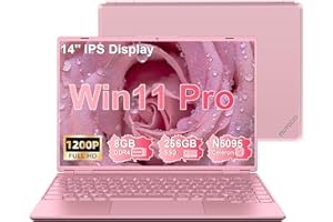 NOTODD Ordenador Portátil 14 Pulgadas 8GB RAM 256GB SSD 1TB Expand Celeron N5095 (Hasta 2.9Ghz), Portátil Win 11 con Mini Puerto Multimedia Ventilador 1920*1200 FHD Pantalla, Portatiles Dual WiFi-Pink