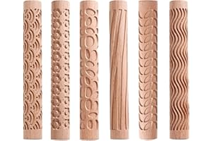 Ginobili 6-Piece Clay Modelling Pattern, Texture Pattern, 15 x 2 cm, for Clay, Wooden Handle, Pottery Tools, Wave