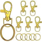 Sprookber Pack of 100 Carabiner Key Rings with Swivel Carabiner Small Key Ring for Lanyard DIY Crafts Golden