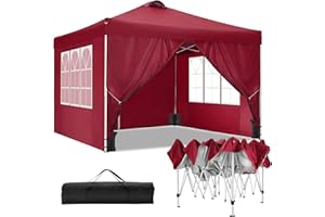TOOLUCK Tonnelle Pliante 3x3m Tonnelle de Jardin Imperméable Tente Reception avec 4 Côtés, Sacs de Sable, Air Évents, Rouge