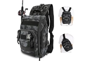 Achort Bolsa de almacenamiento para aparejos de pesca, mochila de pesca con soporte para caña, mochila de pesca ligera, bolsa de equipo de pesca resistente, mochila de hombros al aire libre para