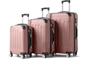 Karl home Lightweight Suitcase Set, 3-Piece ABS Hard Shell Luggage with 4 Spinner Wheels & Resilient Handle, Durable Cabin Suitcase for Travel, (Rose Gold, 20/24/28)