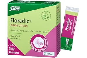 ‎SALUS Floradix Sticks – Direktsticks für die schnelle Eisenversorgung – 1x 20 Satchets (43 g) – mit Eisen, B-Vitaminen, Vitamin C und Folsäure – Lemongrass Himbeer Geschmack - vegan