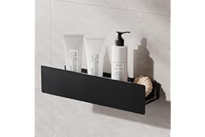 BEHE Interior - Duschablage ohne Bohren | rostfreie Badezimmer Organizer | Shampoo Halterung für Dusche aus Edelstahl, Duschkorb Selbstklebend | Badezimmer Organizer Schwarz (Eckig)