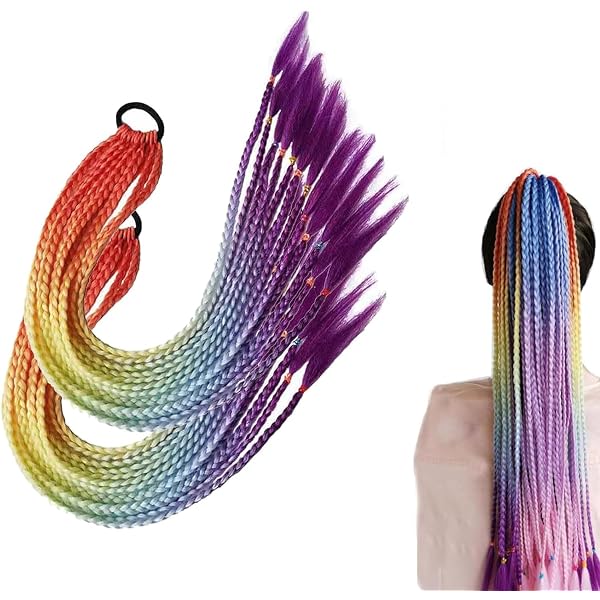 36 Stück Bunte Haarverlängerungs Zöpfe Set | 33 Cm Lang, 6 Farben | Aus Kunsthaar Für Cosplay, Festival, Party
