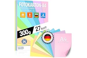 ELES VIDA Papier kolorowy pastelowy karton fotograficzny DIN A4-300g - 9 kolorów - papier solidny - pastelowe kolorowe arkusze do szkoły, dla dzieci i do majsterkowania, akcesoria rzemieślnicze - prezenty