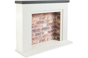 ENDEAVOUR FIRES AND FIREPLACES Endeavour Fires Farlington 48’’ Off White Fireplace Surround with a 3D Brick Effect Back (Grey Top/Rustic Brick)