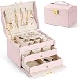Scatola Portagioie 4 Livelli In Pelle | Organizer Per Anelli, Orecchini, Collane | Colore Bianco Sporco