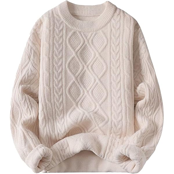 Aelfric Eden Oversized ronde hals gebreide trui unisex vlechtpatroon pullover sweater lichte vrije tijd fijn gebreide trui, wit, L