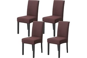 LIVEGO Dining Chair Covers Set of 4,Stretch Dining Chair Protective Slipcovers,Elastic Removable Washable Chair Protector Seat Covers for Dining Room Banquet Party Home Decoration(C-Brown,Pack of 4)